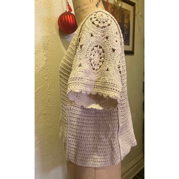 Solitaire Boho Festival Crème Crochet Short Sleeve Pullover Top Size XL - Picture 5 of 10
